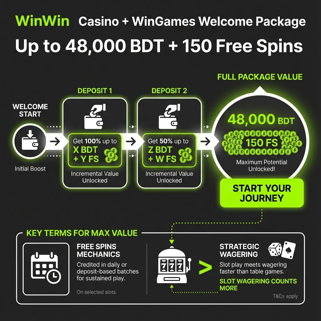 WinWin casino and WinGames welcome package up to 48,000 BDT and 150 free spins