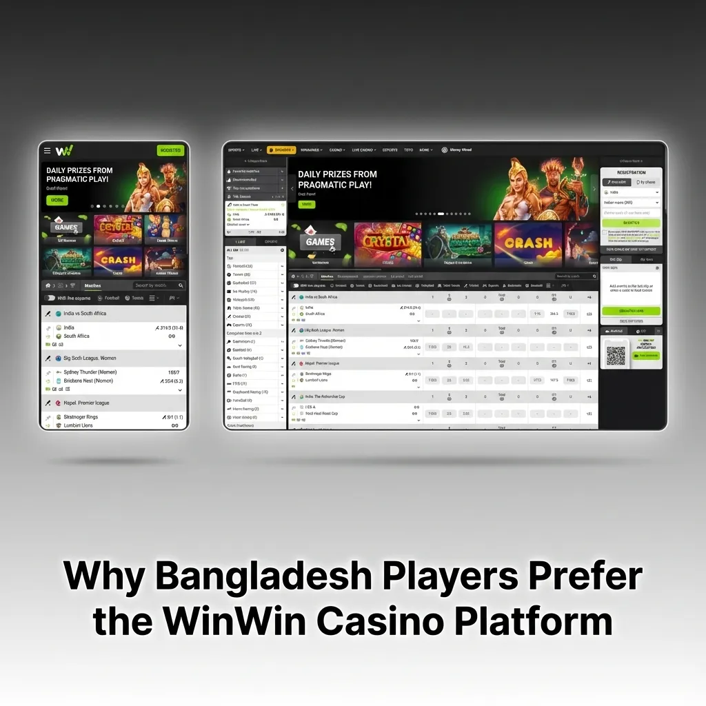 Bangladeshi player using WinWin mobile casino app with local payment icons and game thumbnails on a simple, clean interface