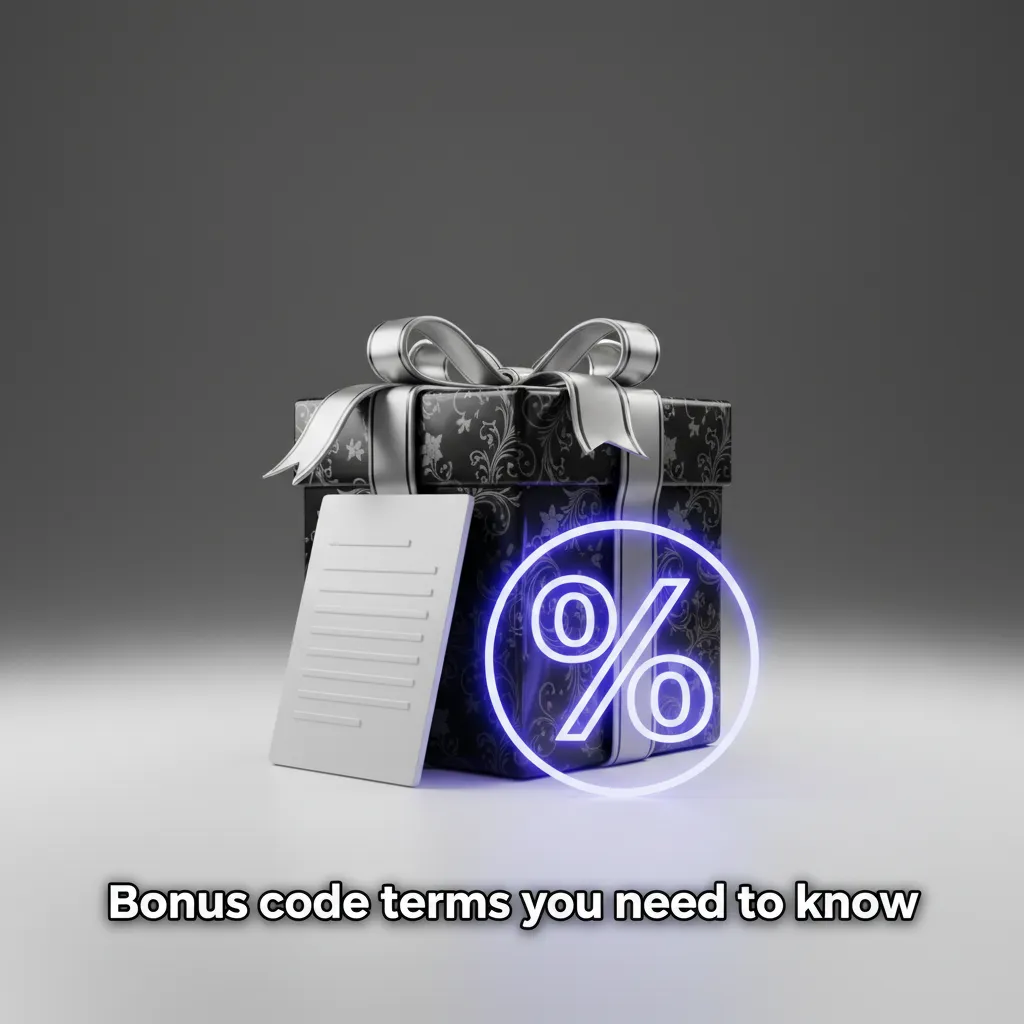 Infographic: Bonus code terms—18+ only, one account, enter code at signup/deposit, min deposit, wagering, expiry, ID checks.