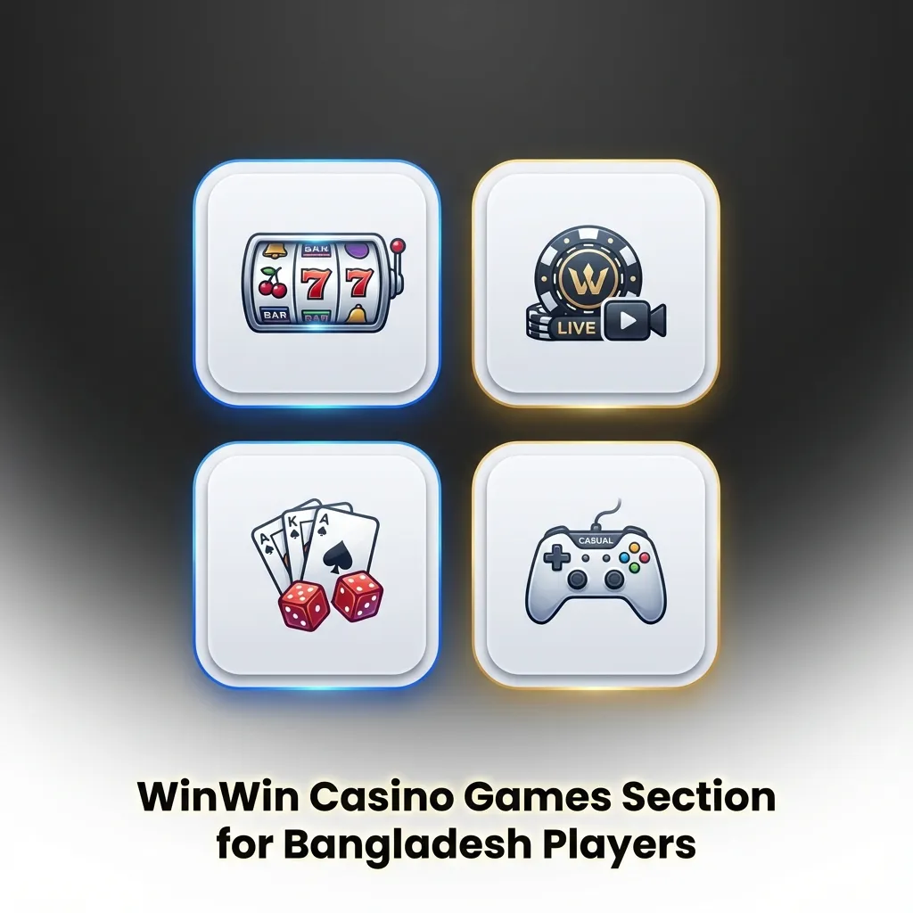 WinWin Casino games lobby interface for Bangladesh players, showing slots, live tables, roulette, crash games, and game shows