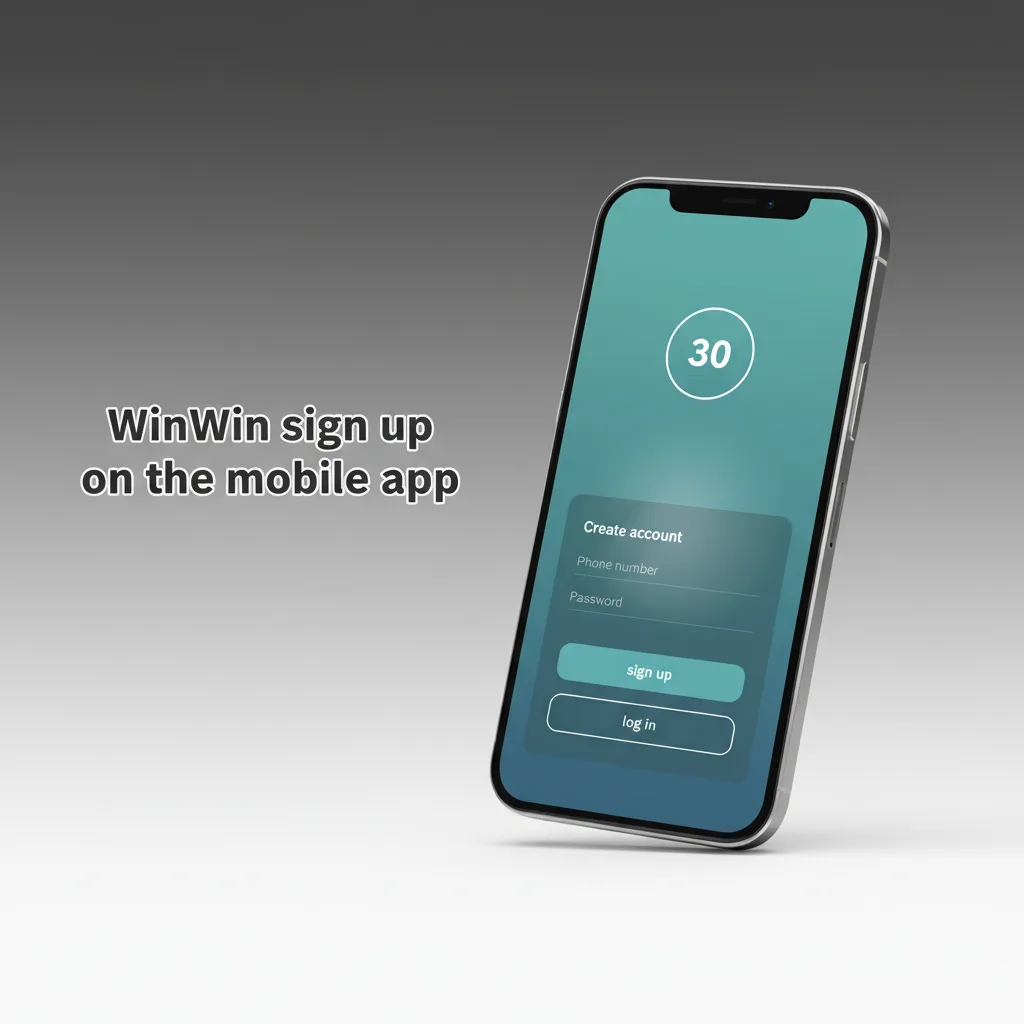 WinWin mobile app sign-up screen with Register button, biometric login, and Phone/Email/Social/One-click options.